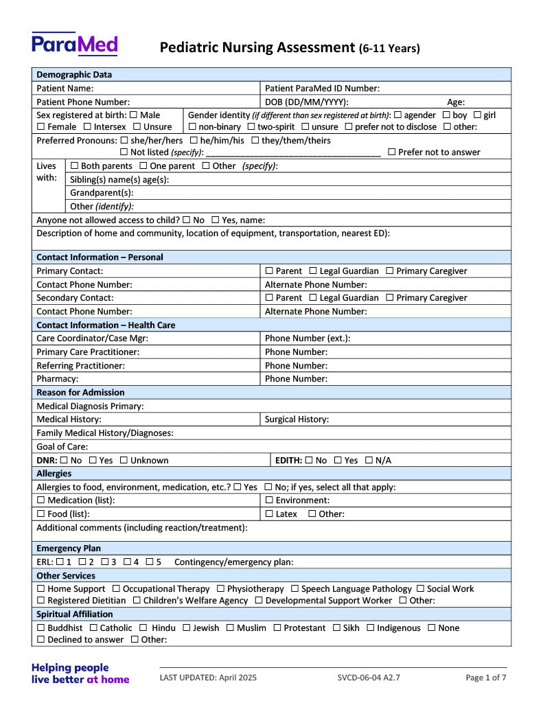 PEDS-6-11-NES - Pediatric Bundle (ages 6 to 11 yrs) For Non-Electronic Sites