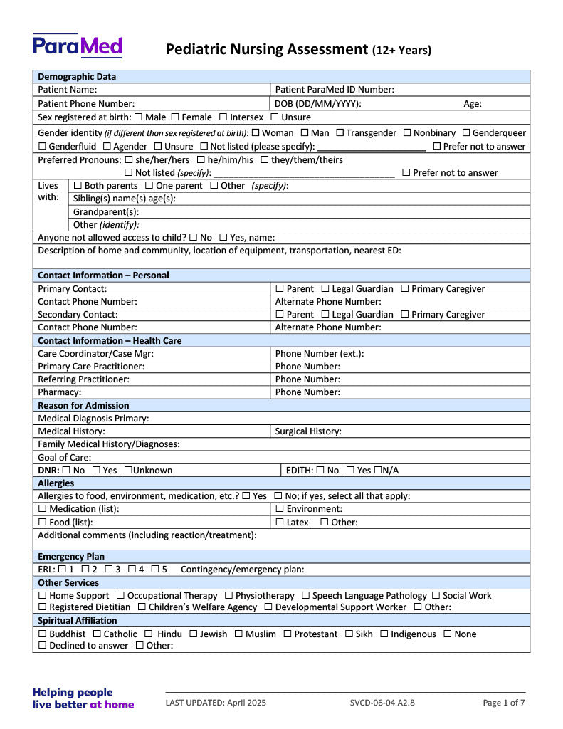PEDS-12+-NES - Pediatric Bundle (ages 12+ yrs) For Non-Electronic Sites