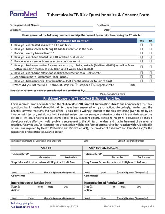 Tuberculosis/TB Risk Questionnaire & Consent Form