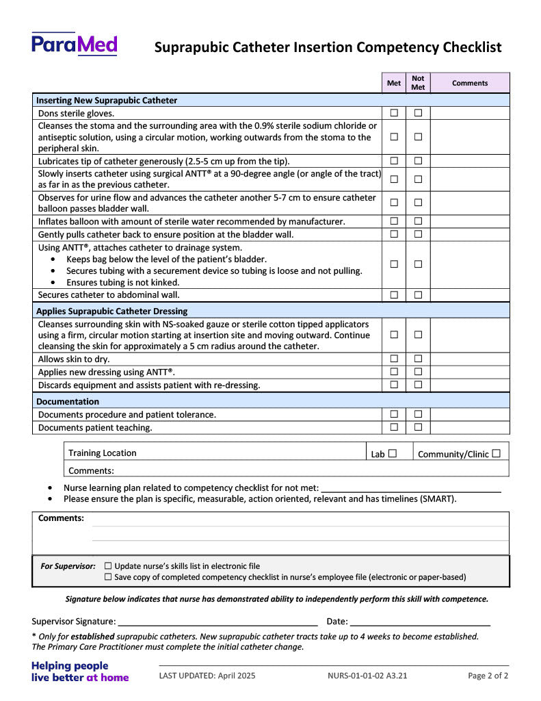Suprapubic Catheter Insertion Competency Checklist