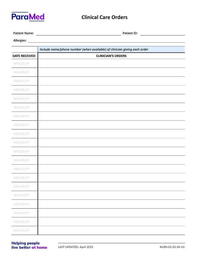 Clinical Care Orders