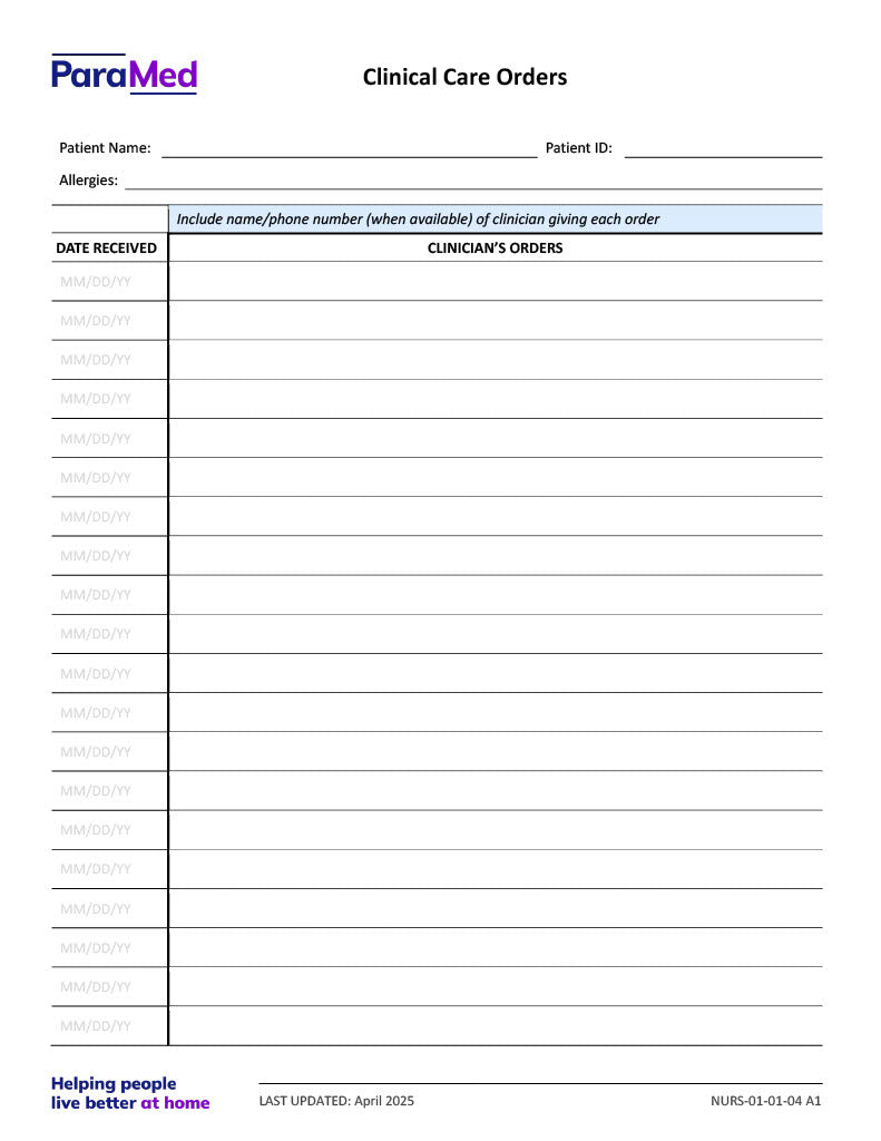 Clinical Care Orders
