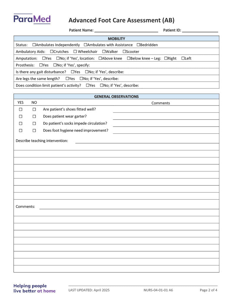 Advanced Foot Care Assessment (AB)
