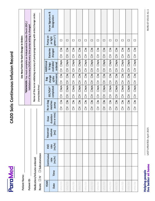 CADD Solis Continuous Infusion Record
