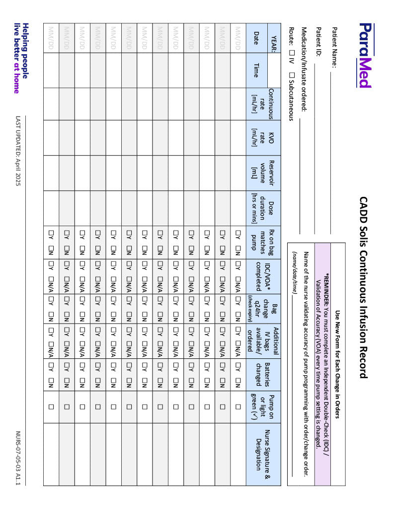 CADD Solis Continuous Infusion Record