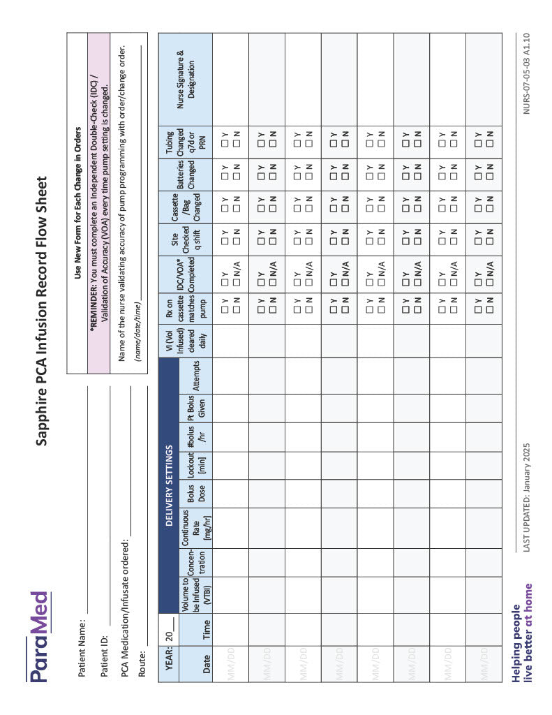 Sapphire PCA Infusion Record