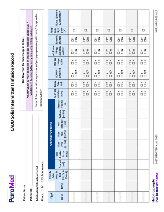 CADD Solis Intermittent Infusion Record