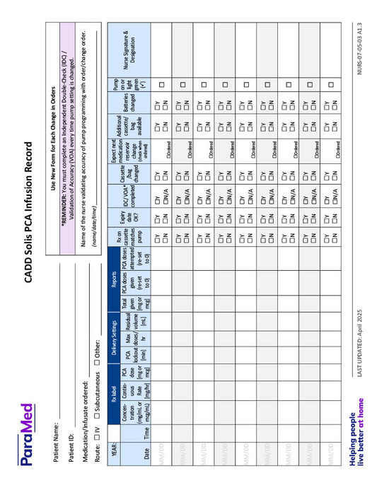 CADD Solis PCA Infusion Record