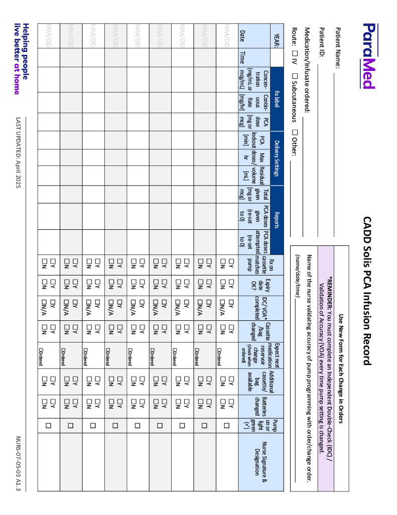 CADD Solis PCA Infusion Record