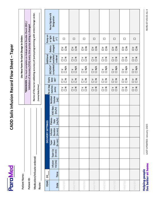 CADD Solis Taper Infusion Record