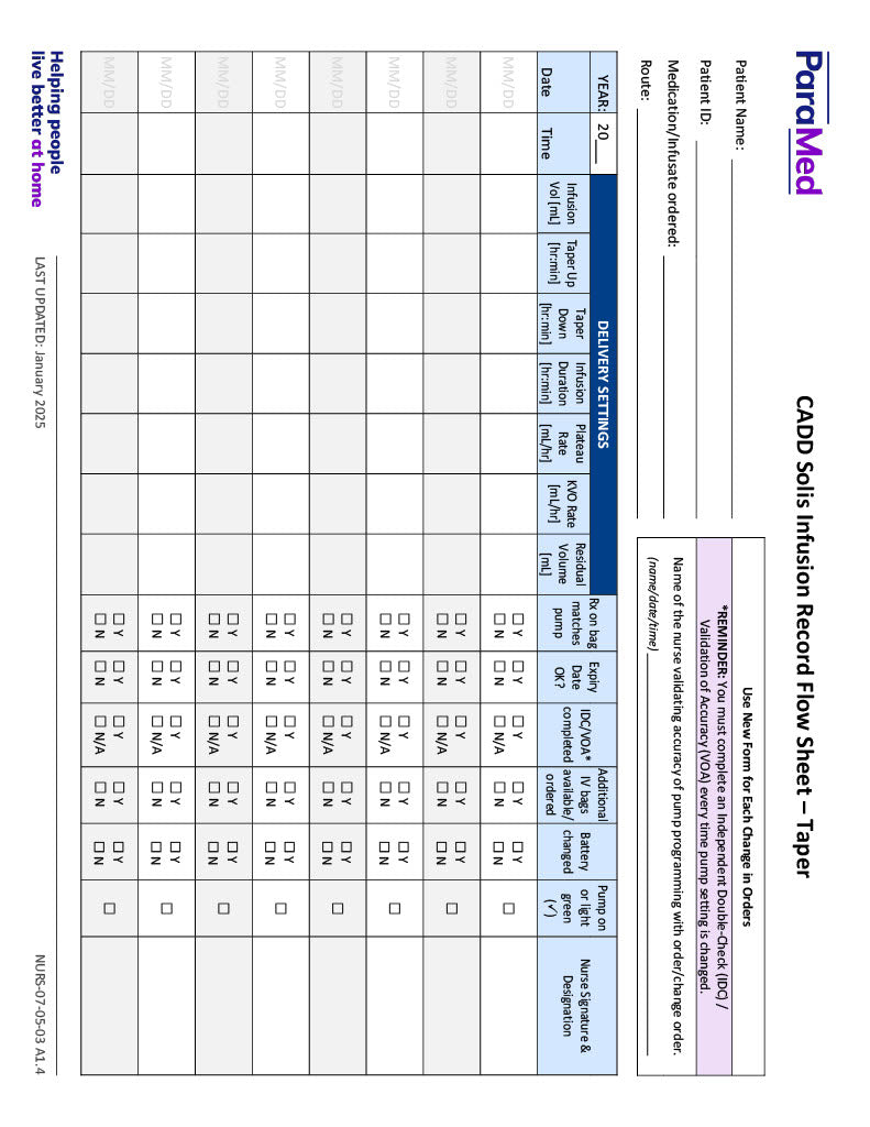 CADD Solis Taper Infusion Record
