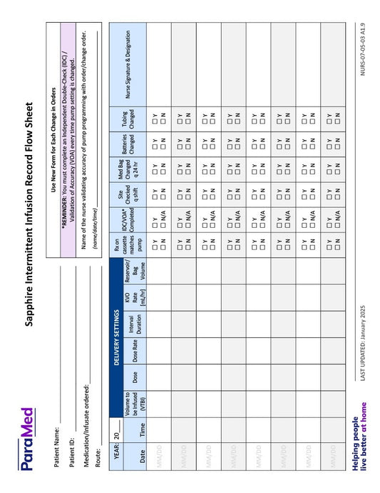 Sapphire Intermittent Infusion Record