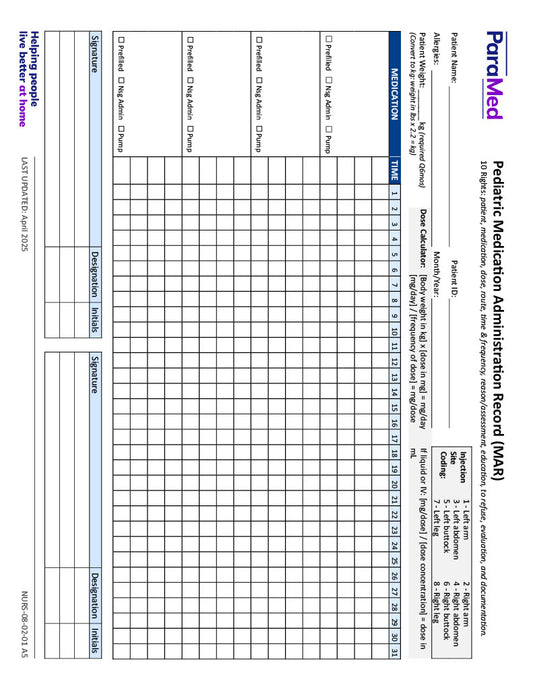 Pediatric Medication Administration Record (MAR)