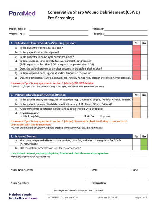 Conservative Sharp Wound Debridement (CSWD) Prescreening