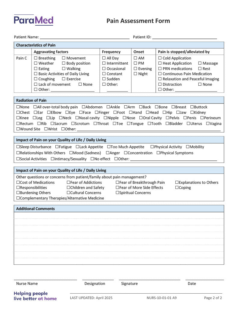 Pain Assessment Form