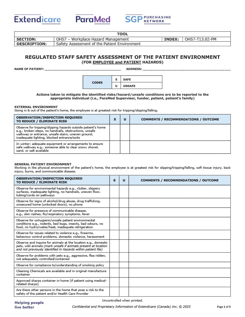 Safety Assessment of the Patient Environment