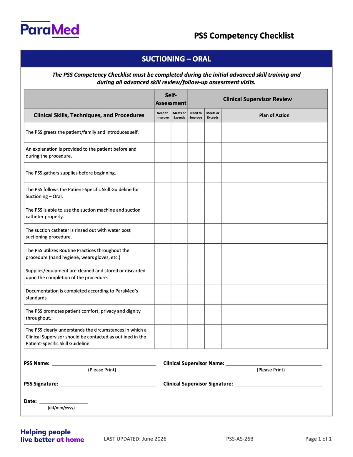 Suctioning - Oral (Competency Checklist) - page 1