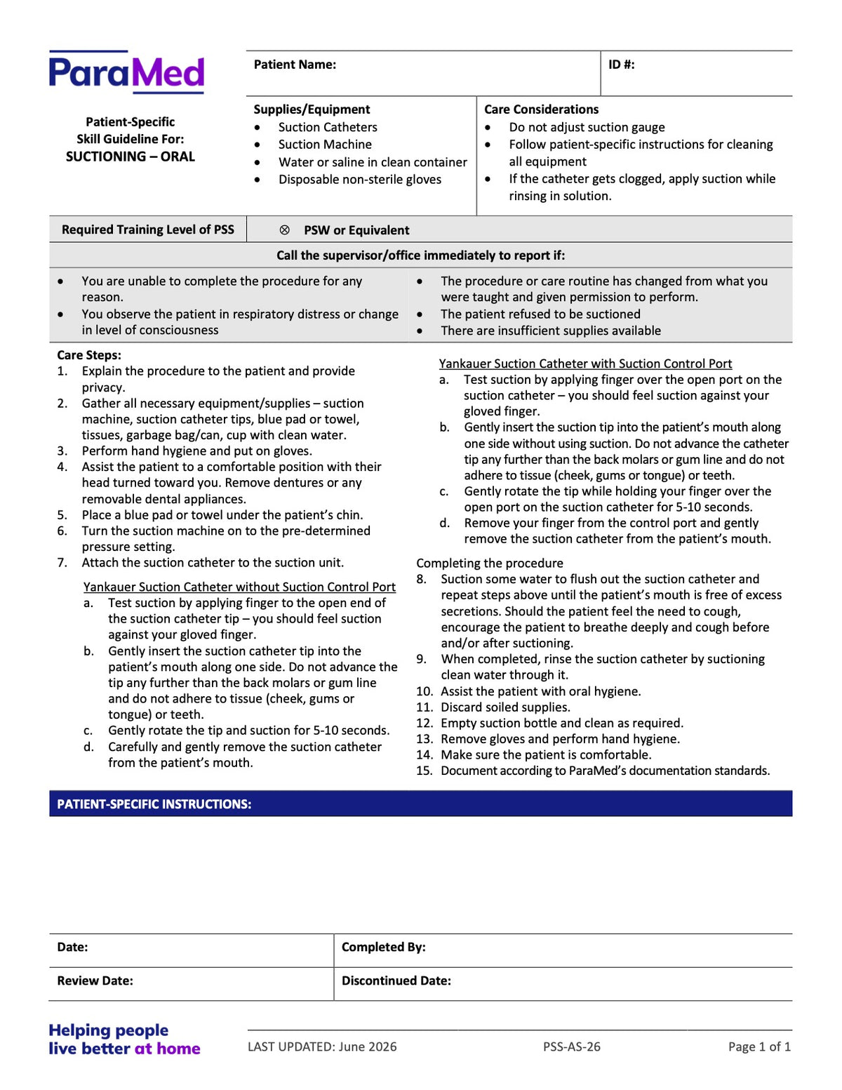 Suctioning - Oral (Skill Guideline) - page 1