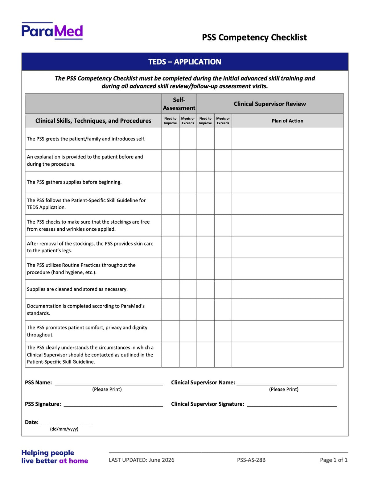 TEDS - Application (Competency Checklist) - page 1