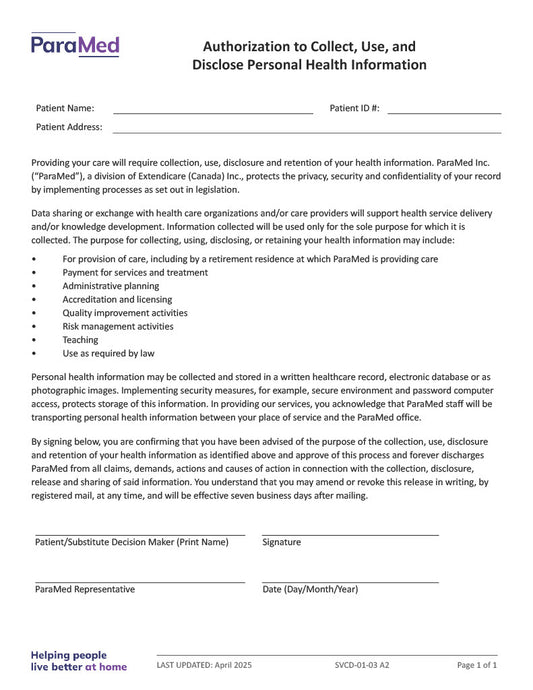 Authorization to Collect, Use, and Disclose Personal Health Information