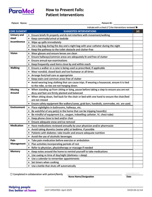 How to Prevent Falls Patient Interventions (English)