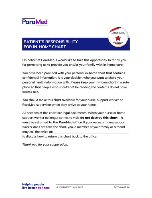 Patient's Responsibility for In-Home Chart