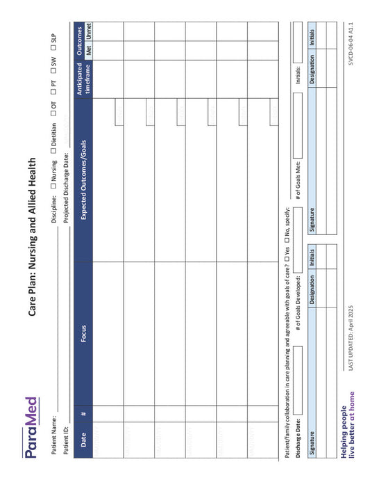 Care Plan: Nursing & Allied Health