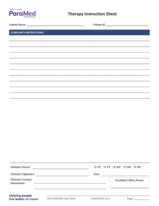 Therapy Instruction Sheet