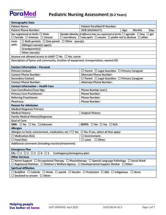 Pediatric Nursing Assessment (0-2 Years)