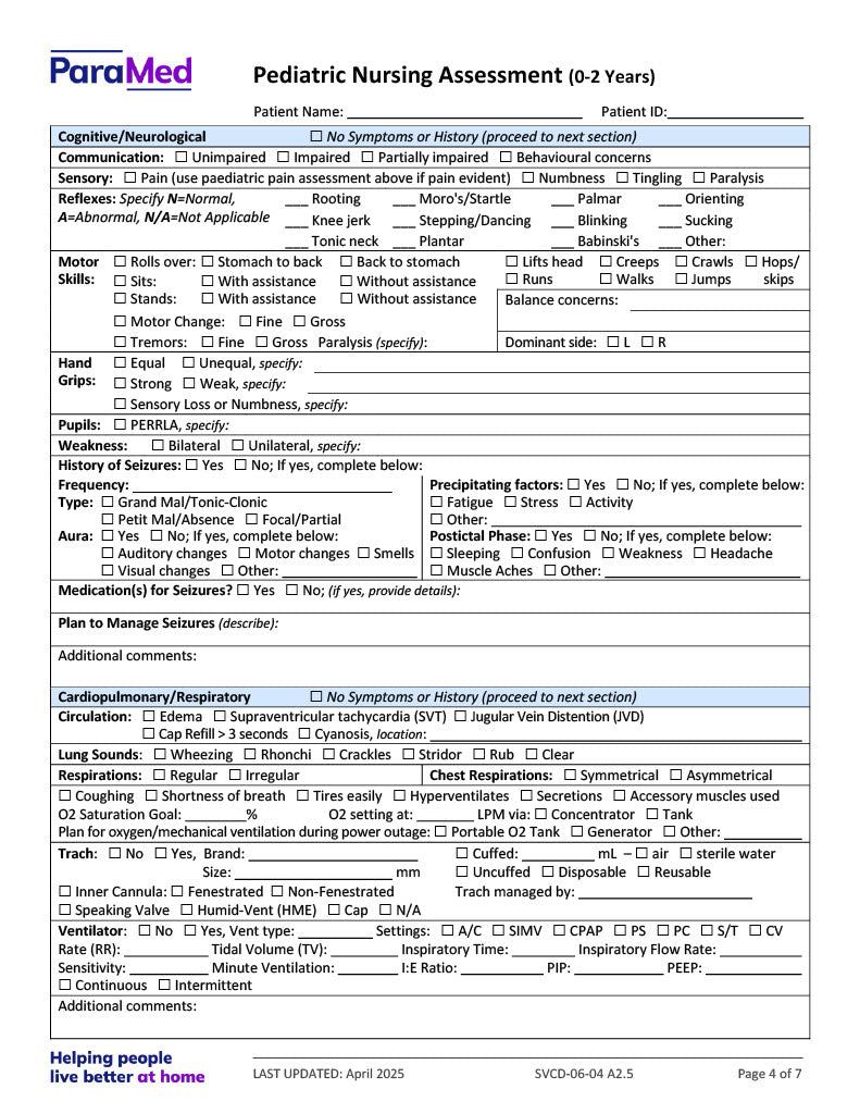 Pediatric Nursing Assessment (0-2 Years)