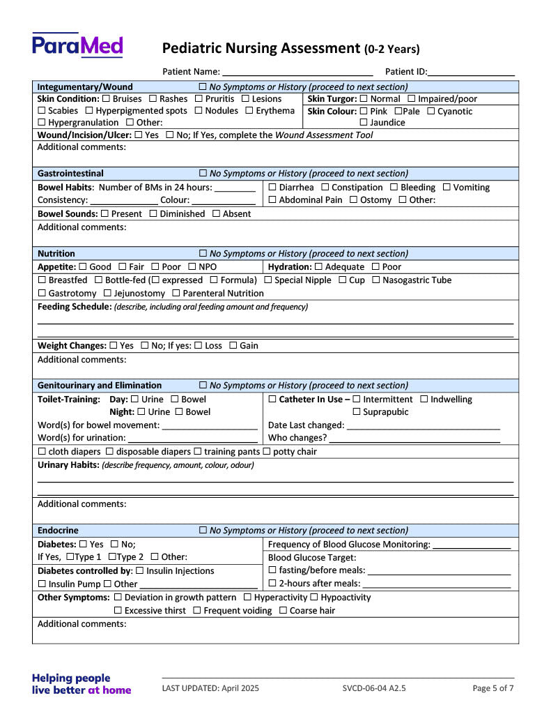 Pediatric Nursing Assessment (0-2 Years)