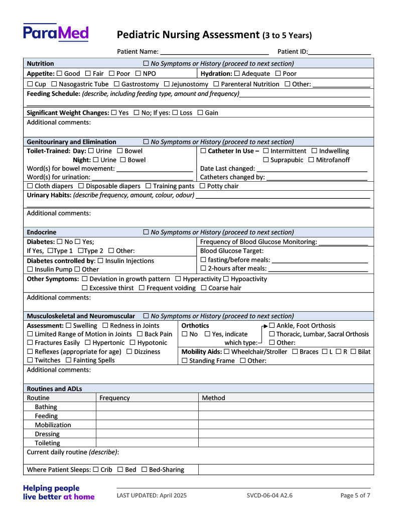 Pediatric Nursing Assessment (3-5 Years)