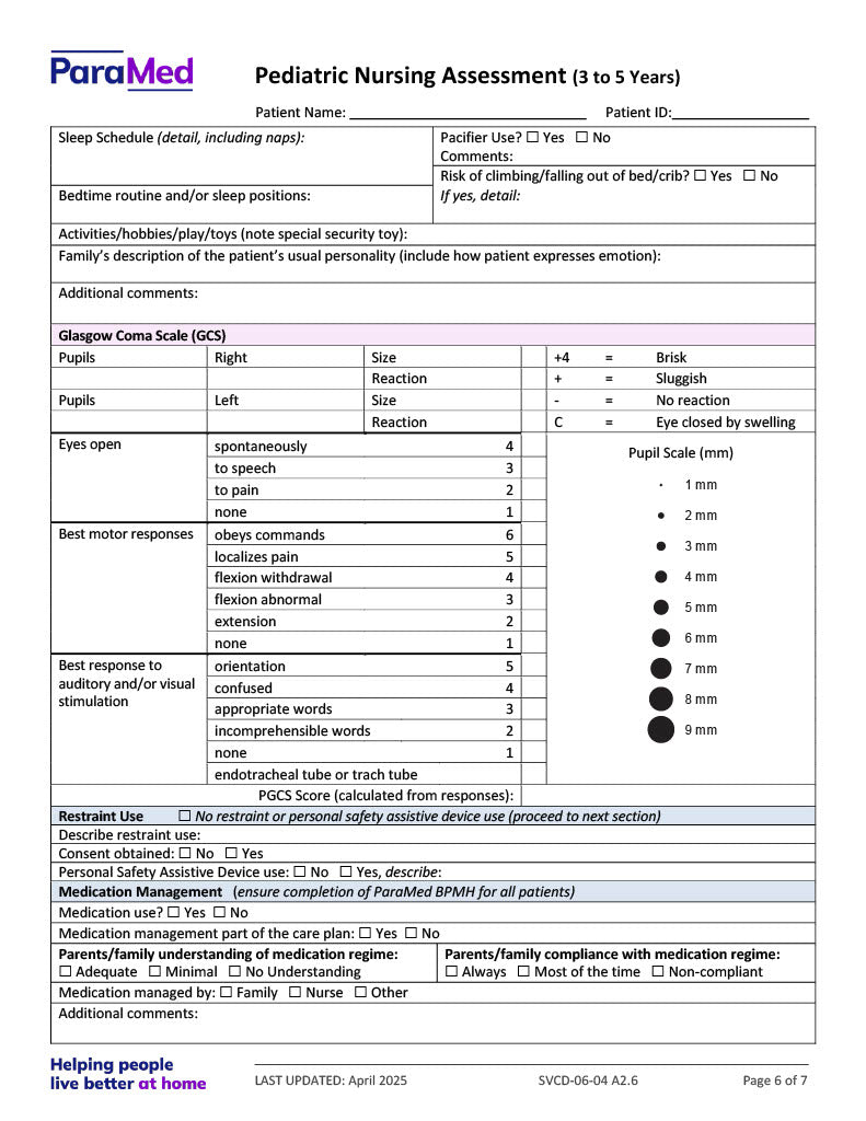Pediatric Nursing Assessment (3-5 Years)