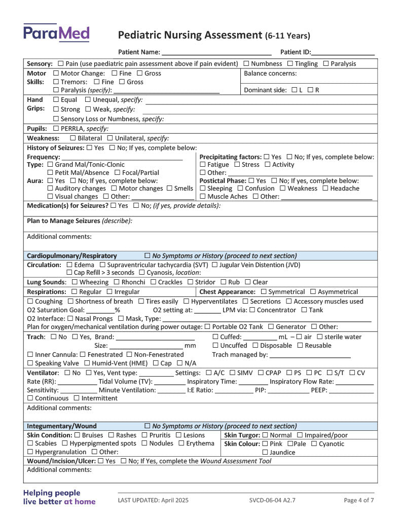 Pediatric Nursing Assessment (6-11 Years)