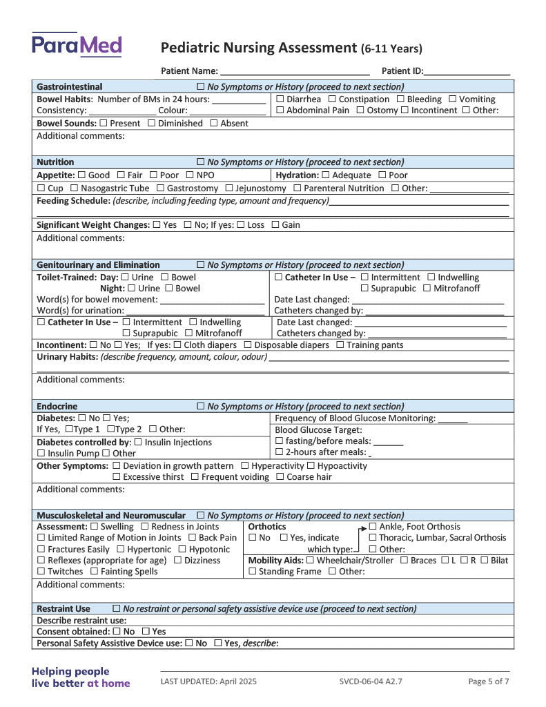 Pediatric Nursing Assessment (6-11 Years)