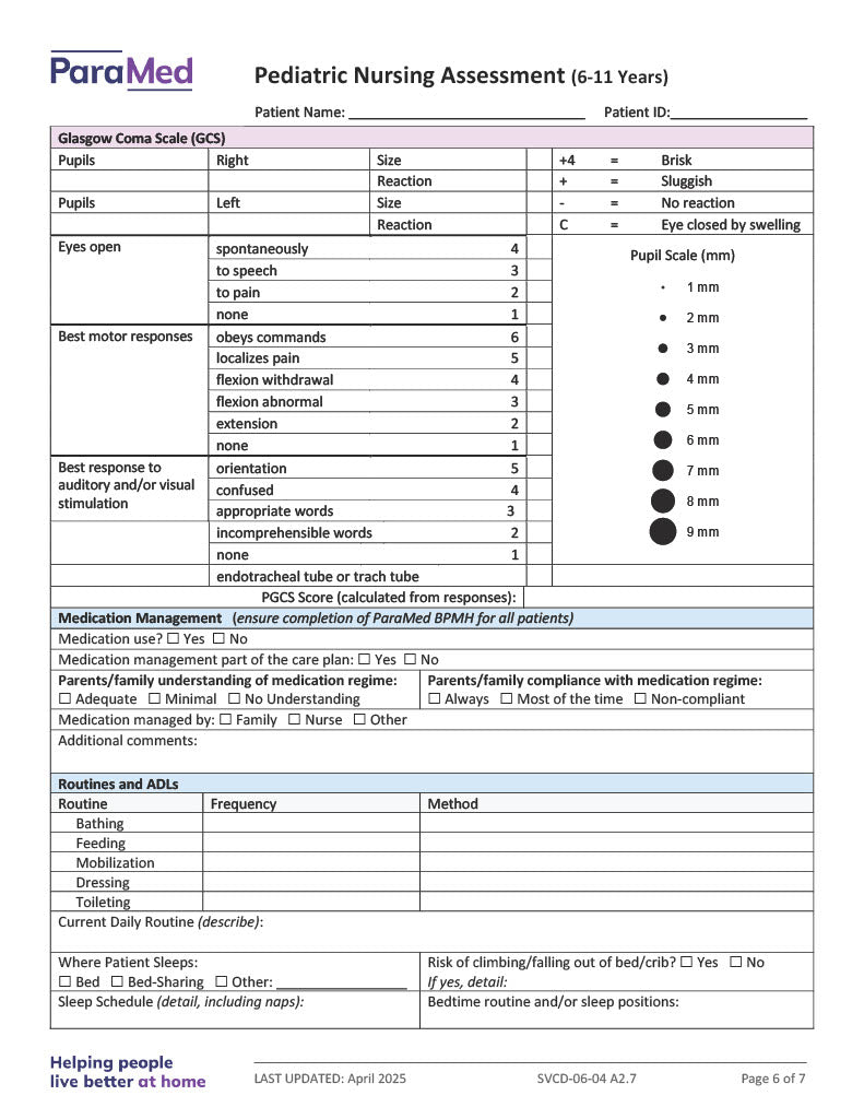 Pediatric Nursing Assessment (6-11 Years)
