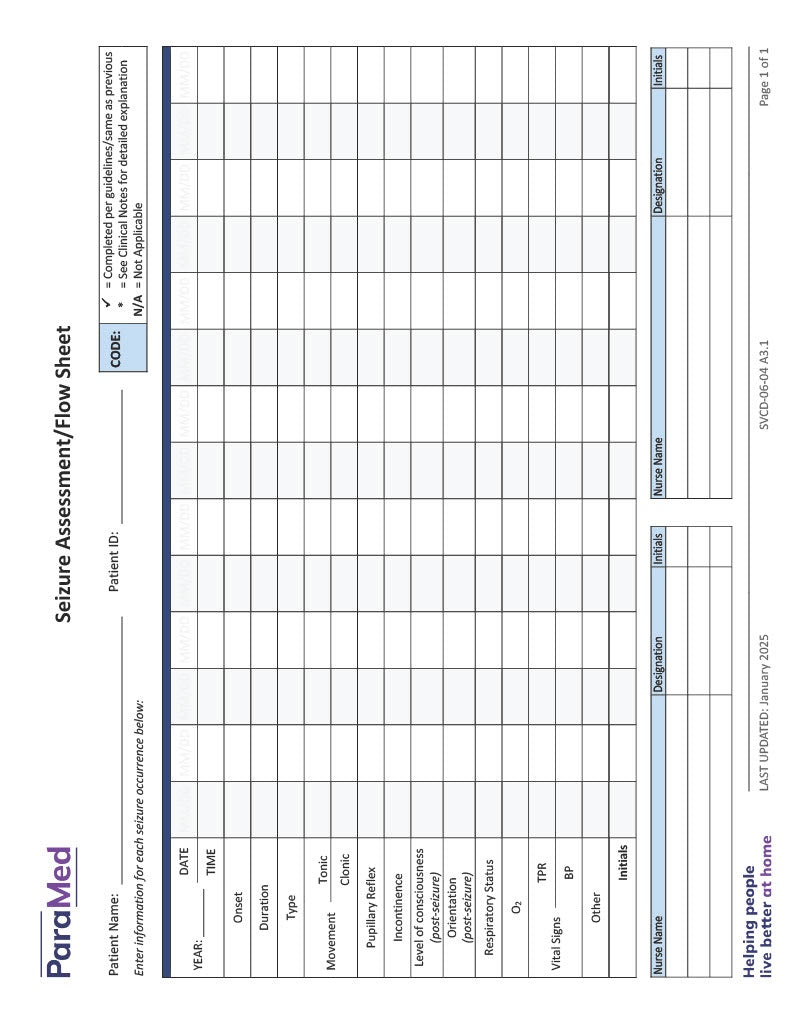 Seizure Assessment/Flow Sheet