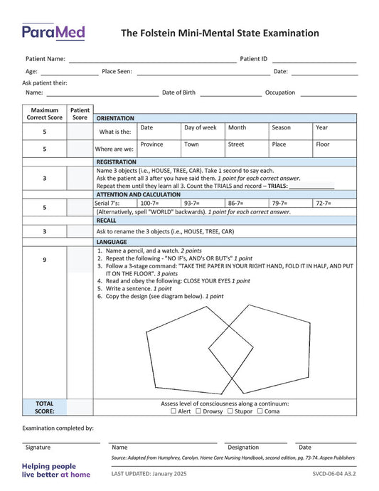 The Folstein Mini-Mental State Examination