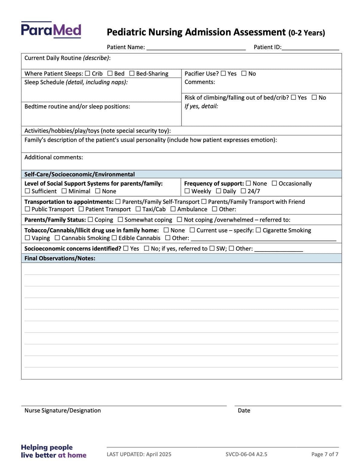 Pediatric Nursing Admission Assessment (0-2 Years) - page 7