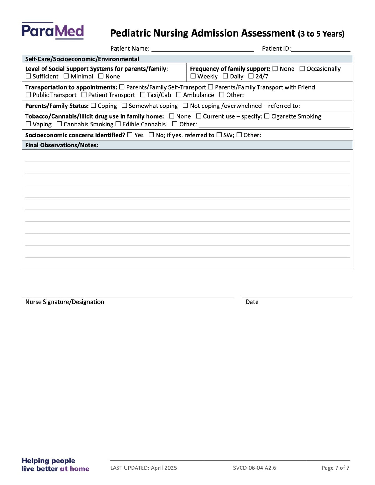 Pediatric Nursing Admission Assessment (3-5 Years) - page 7