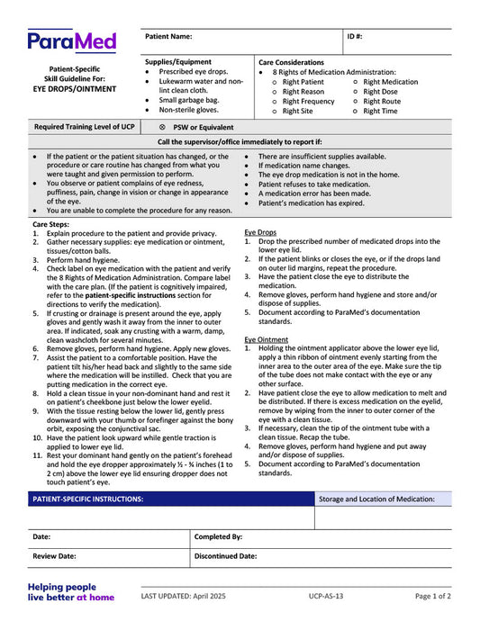 Eye Drops/Eye Ointment (Skill Guideline)