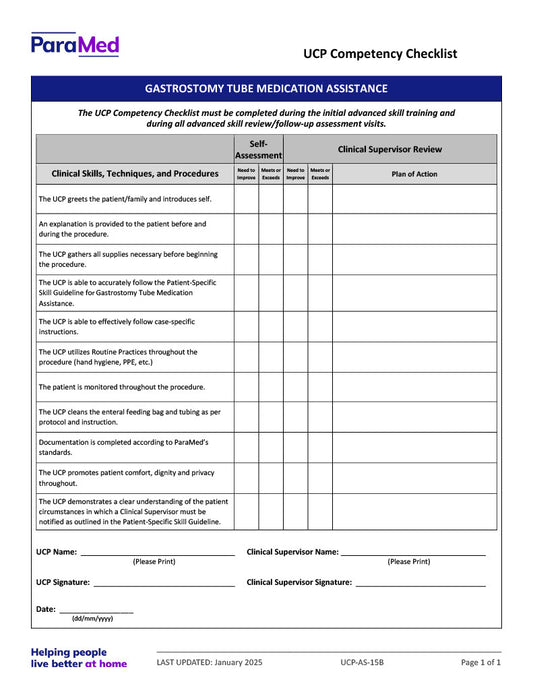 Gastrostomy Tube Medication Assistance (Competency Checklist)