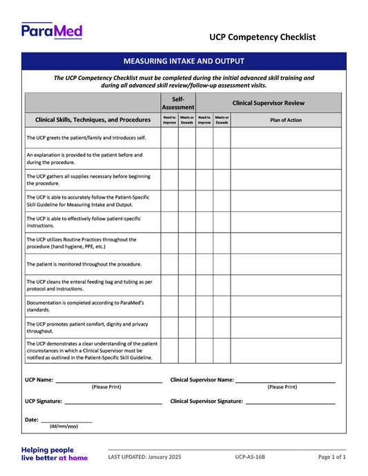 Measuring Intake And Output (Competency Checklist)