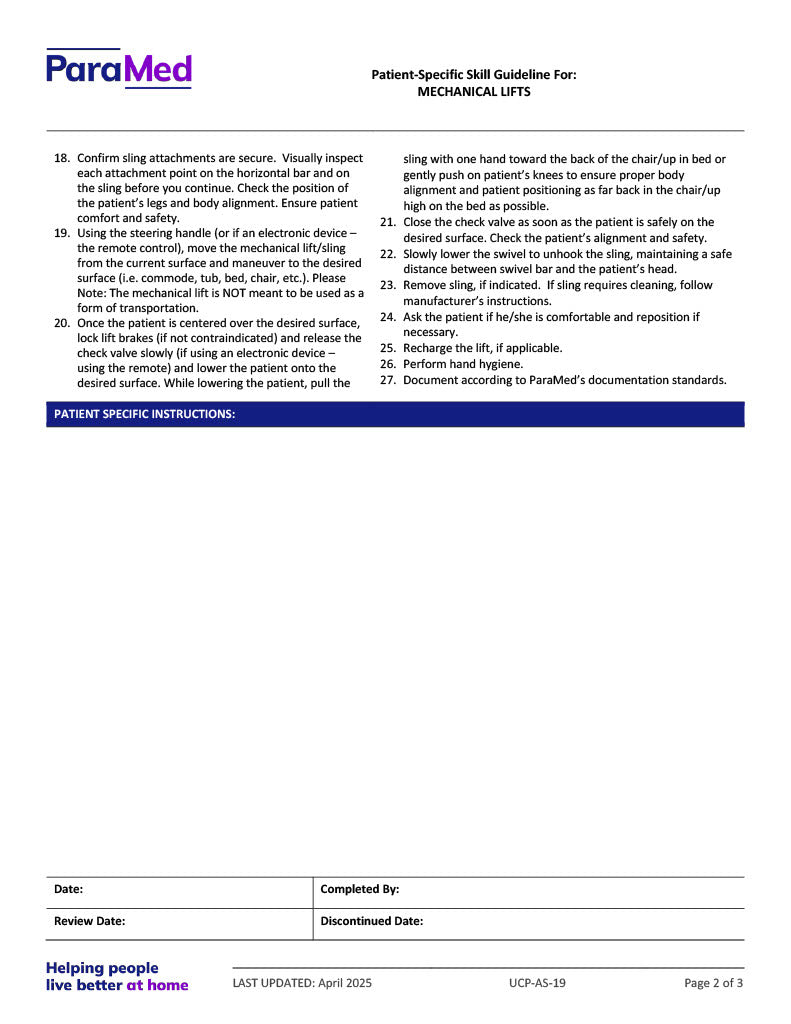 Mechanical Lifts (Skill Guideline)
