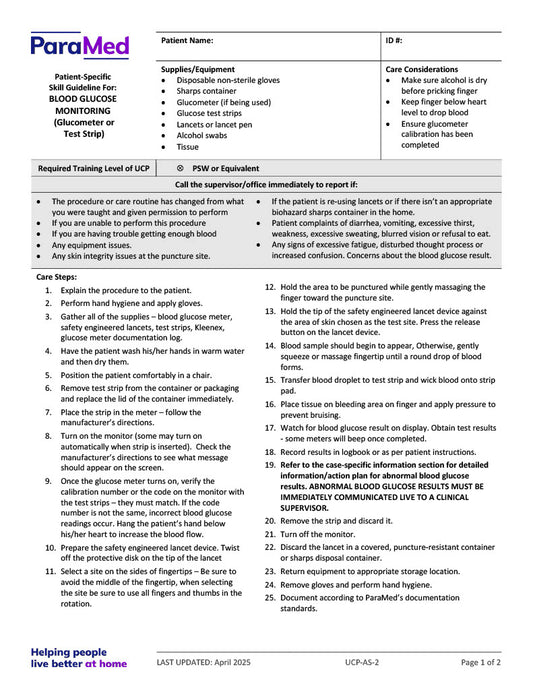 Blood Glucose Monitoring (Skill Guideline)