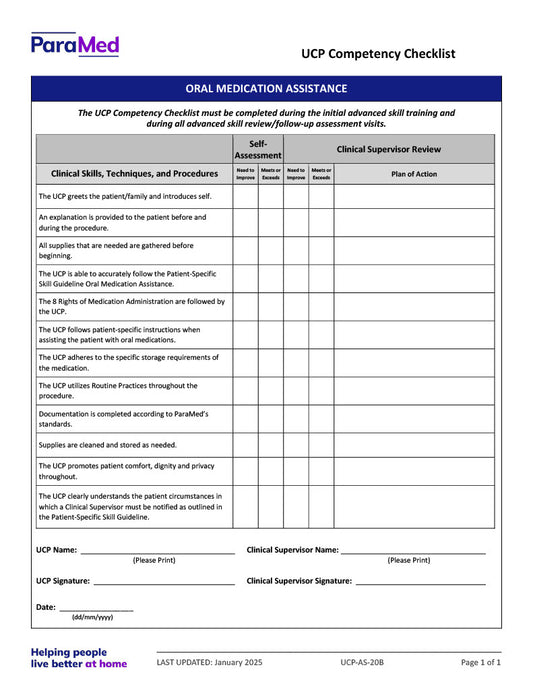 Oral Medication Assistance (Competency Checklist)