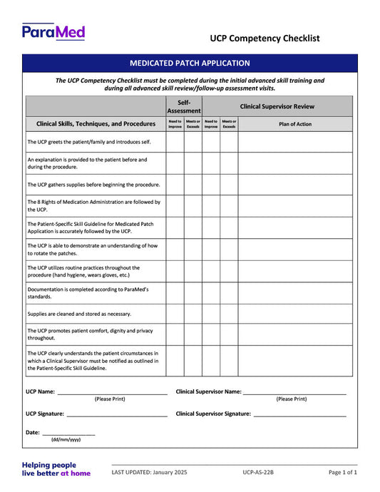 Medicated Patch Application (Competency Checklist)