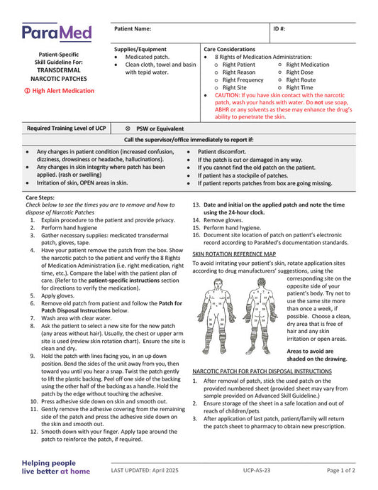 Transdermal Narcotic Patches (Skill Guideline)