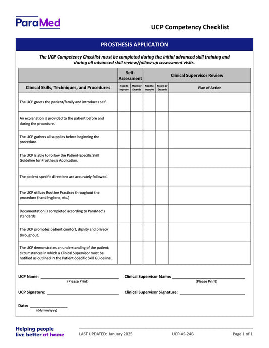 Prosthesis Application (Competency Checklist)
