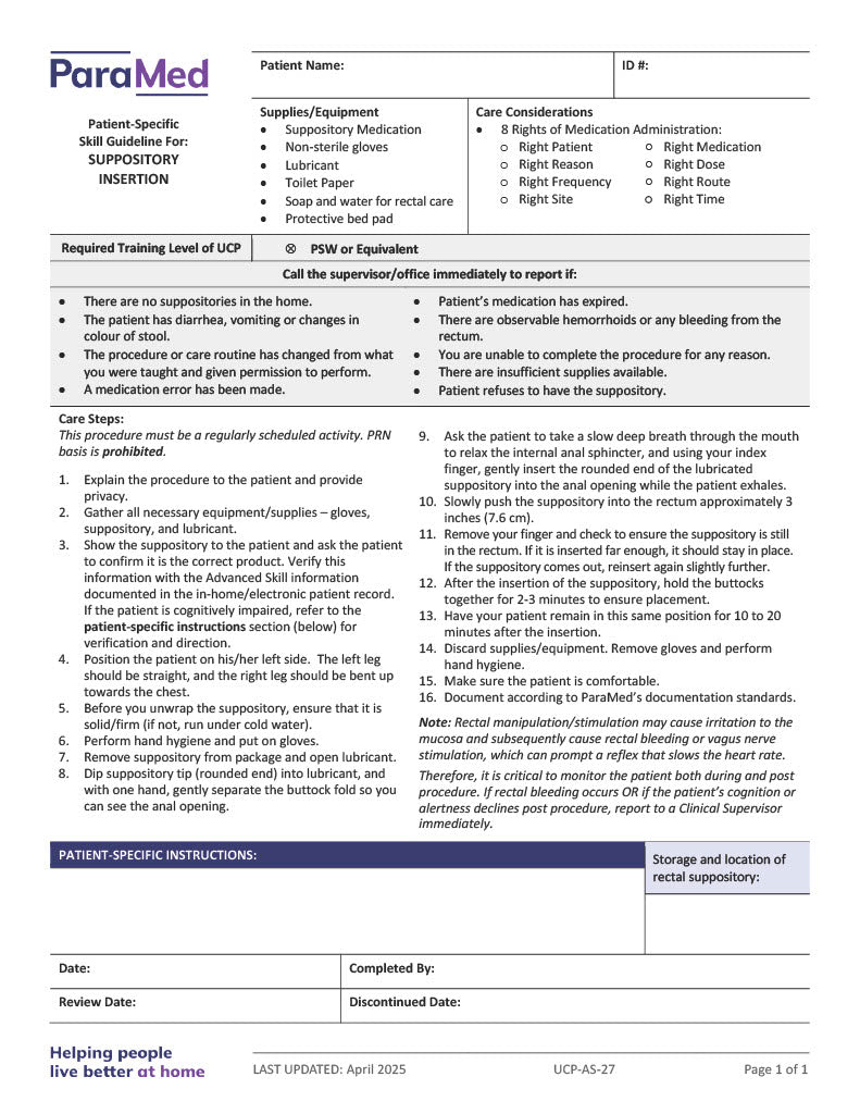 Suppository Insertion Skill Guideline Extendicare Print Shop